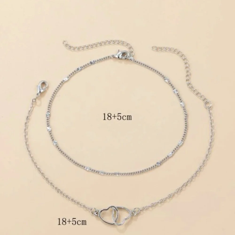 2pcs Heart Decor Bracelet Silver For Women Wedding Party